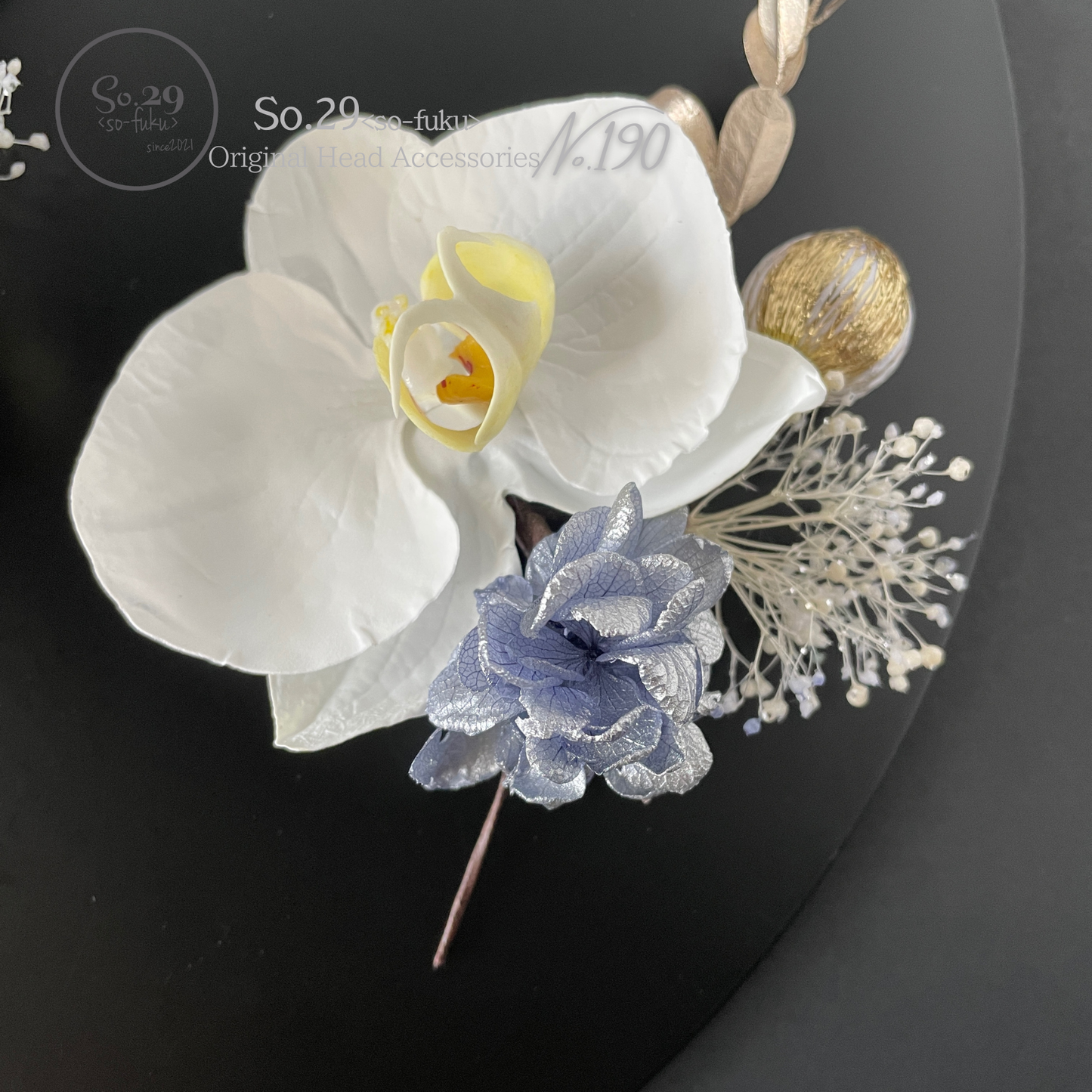 No.190|胡蝶蘭と紫陽花の髪飾り(シルバー)|白無垢・色打掛・結婚式に