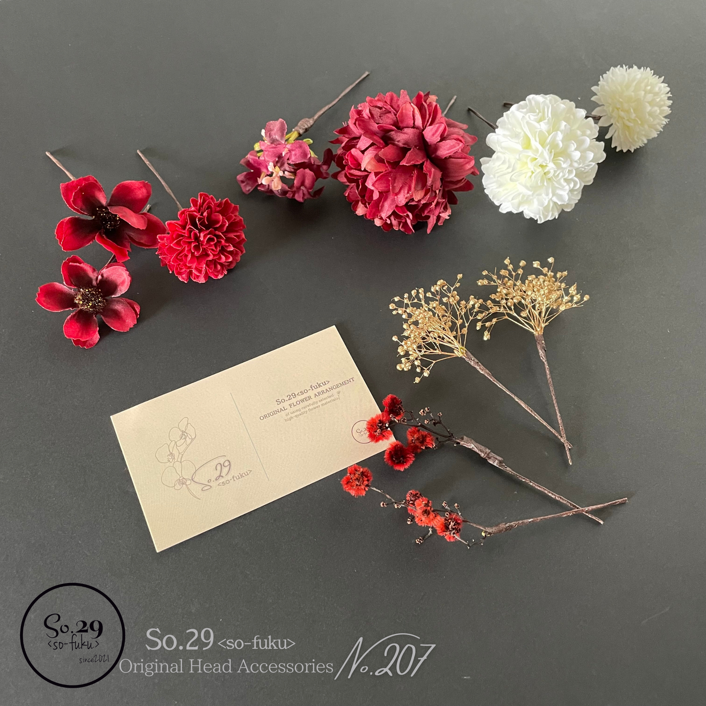 【No.207】ピンポンマムとドライフラワーのヘッドドレス