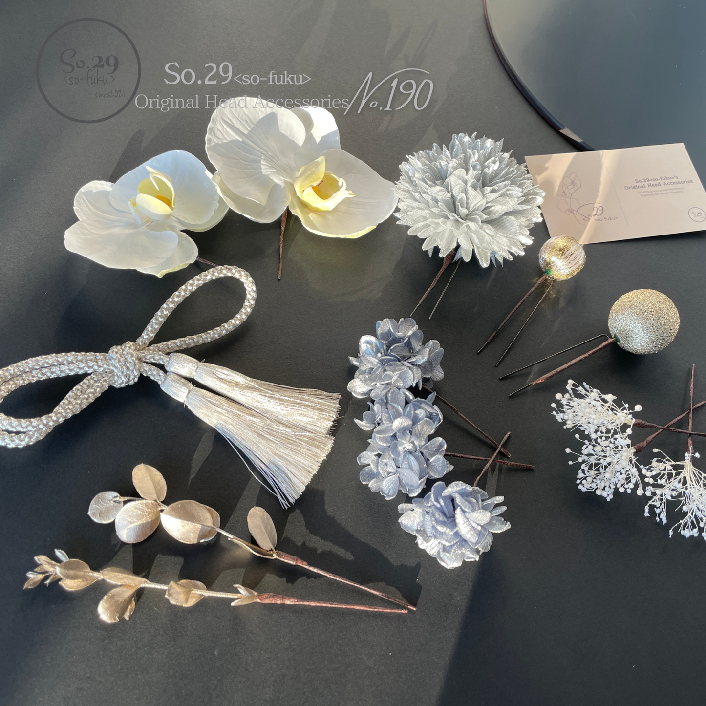No.190|胡蝶蘭と紫陽花の髪飾り(シルバー)|白無垢・色打掛・結婚式に