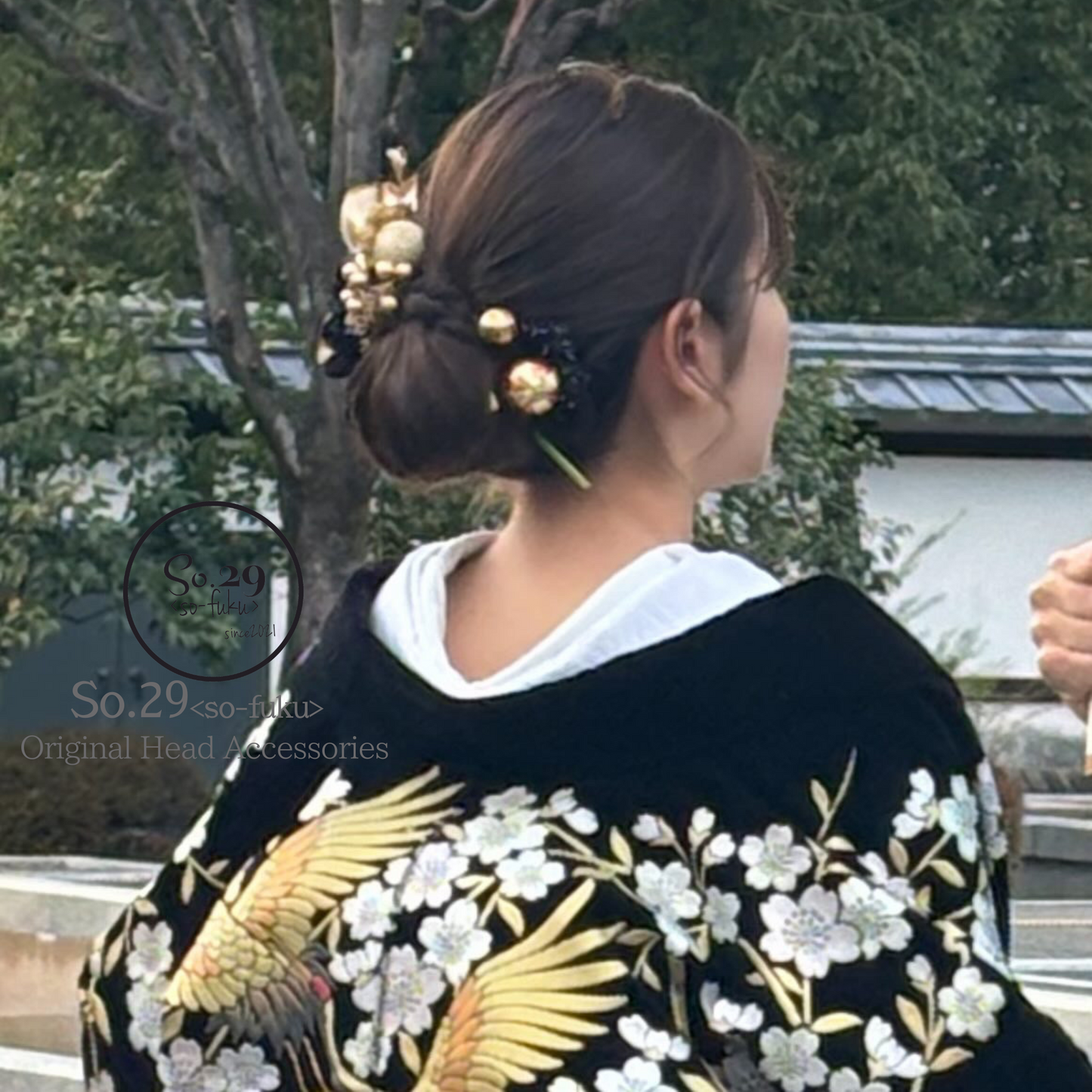 No.187|黒ダリアとカラーリリーの髪飾り (黒×金)|白無垢・色打掛・結婚式に