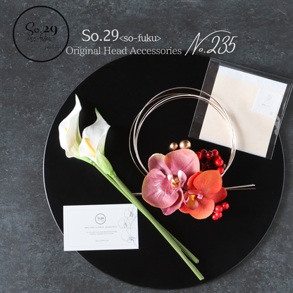 No.235｜カラーリリーと胡蝶蘭の髪飾り（オレンジ）｜結婚式・成人式・卒業式に