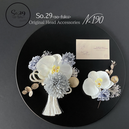 No.190｜胡蝶蘭と紫陽花の髪飾り（シルバー）｜白無垢・色打掛・結婚式に