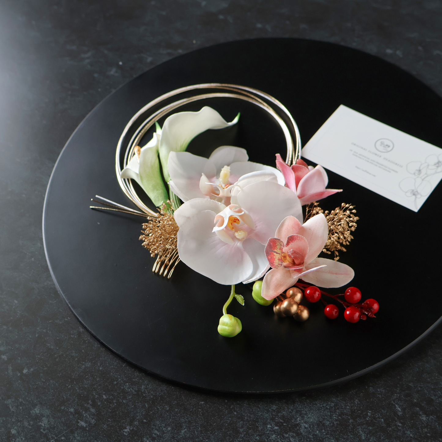 No.245｜カラーリリーと胡蝶蘭の髪飾り（ピンク）｜白無垢・色打掛・結婚式に