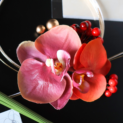 No.235｜カラーリリーと胡蝶蘭の髪飾り（オレンジ）｜結婚式・成人式・卒業式に