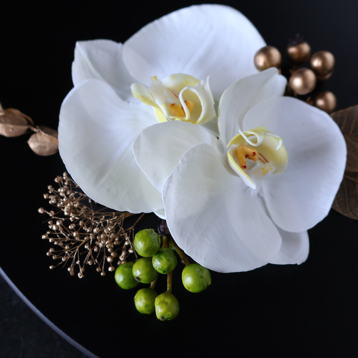 No.177｜胡蝶蘭とベリーの髪飾り（グリーン）｜白無垢・色打掛・結婚式に