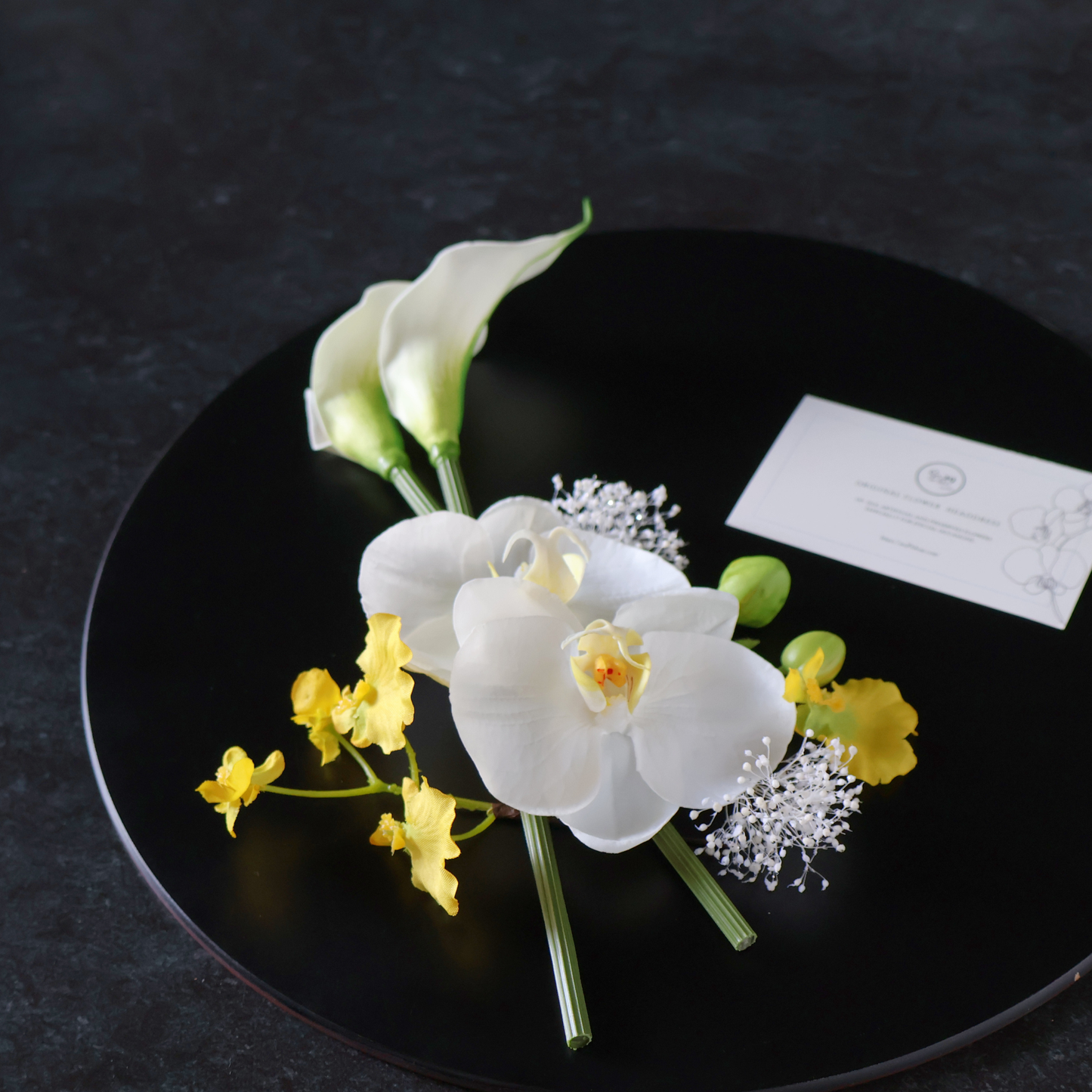 No.252｜カラーリリーと胡蝶蘭の髪飾り（イエロー）｜白無垢・色打掛・結婚式に