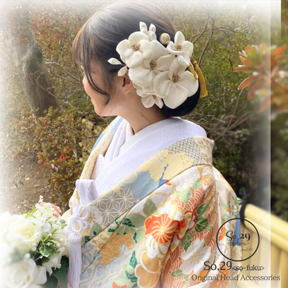 No.220｜絹花〈きぬばな〉 正絹の花飾り（ホワイト／7点セット）｜白無垢・色打掛・結婚式に
