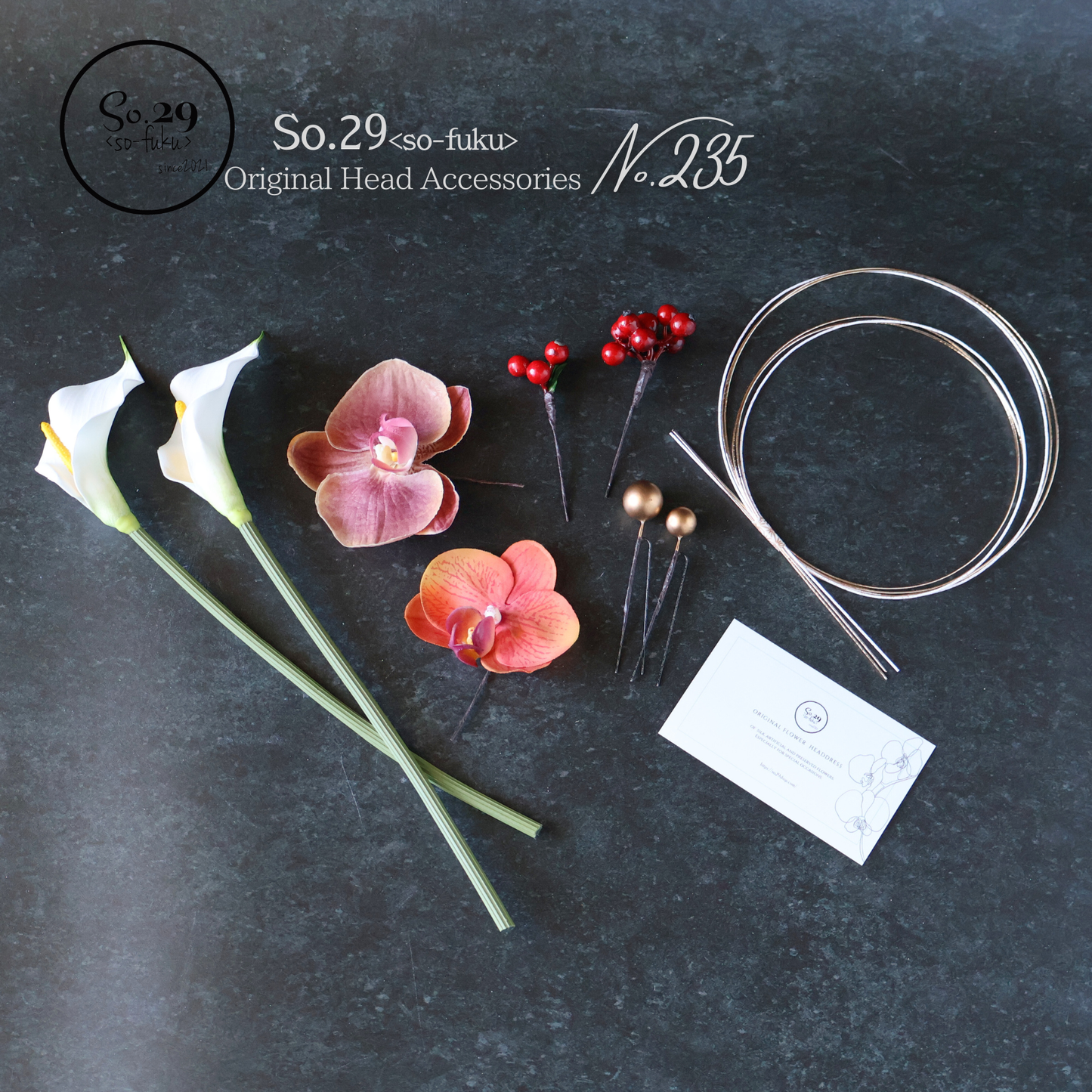 No.235｜カラーリリーと胡蝶蘭の髪飾り（オレンジ）｜結婚式・成人式・卒業式に