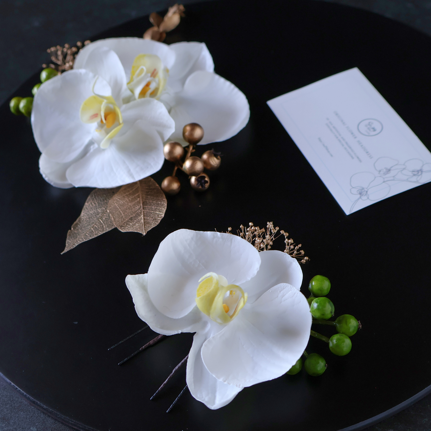 No.177｜胡蝶蘭とベリーの髪飾り（グリーン）｜白無垢・色打掛・結婚式に