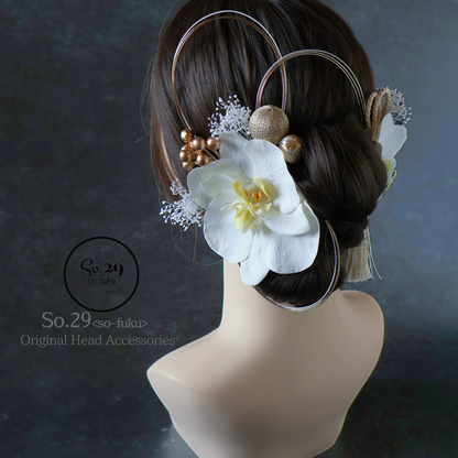 No.99｜胡蝶蘭と和玉の髪飾り（白）｜白無垢・色打掛・結婚式に
