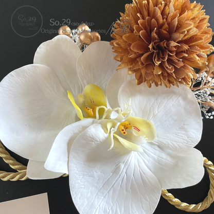 【No.90】胡蝶蘭とマムの髪飾り