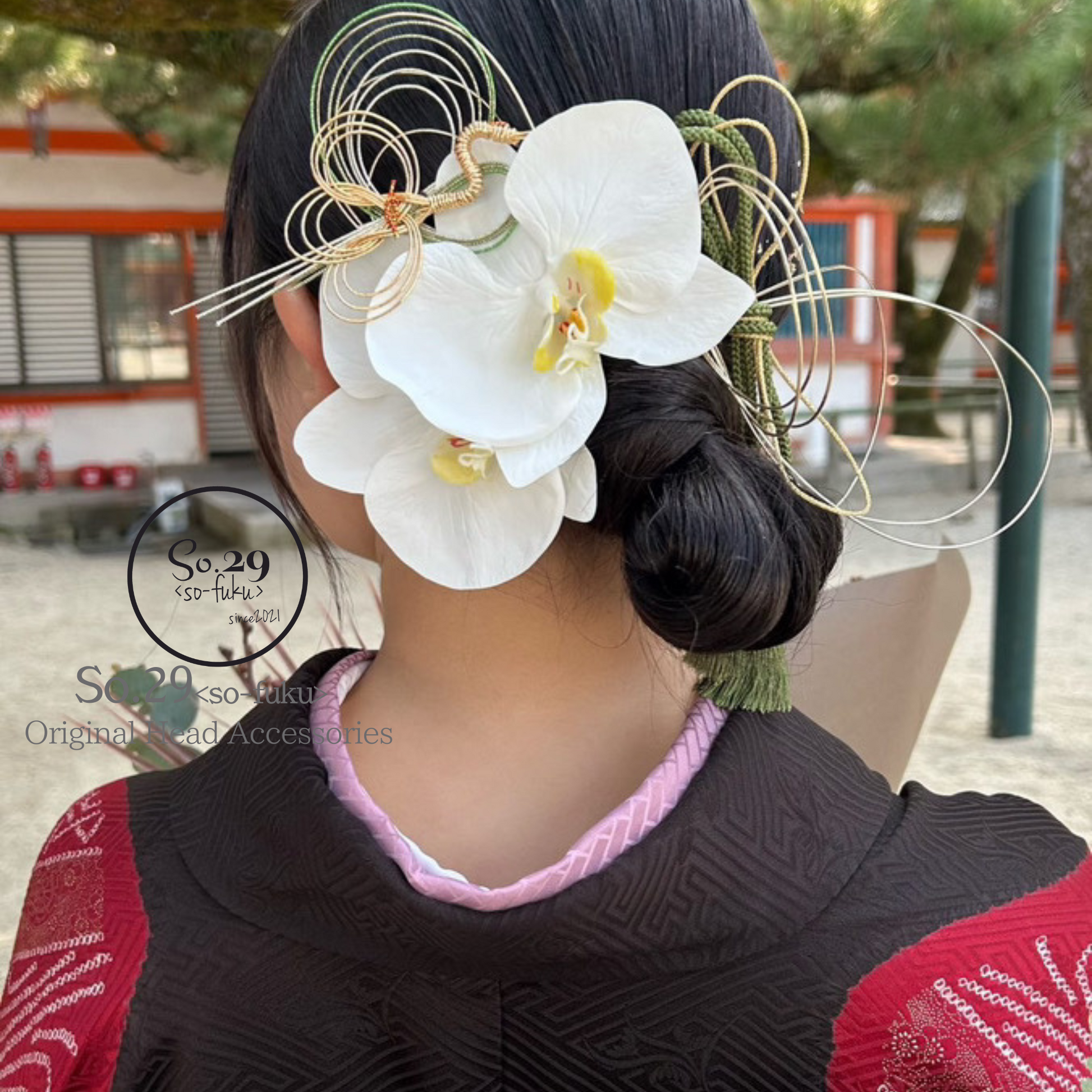鶴の水引と胡蝶蘭の美しいヘッドドレス(大きめの蘭) 結婚式や成人式 鶴の水引と胡蝶蘭の美しいヘッドドレス(大きめの蘭) 結婚式や成人式
